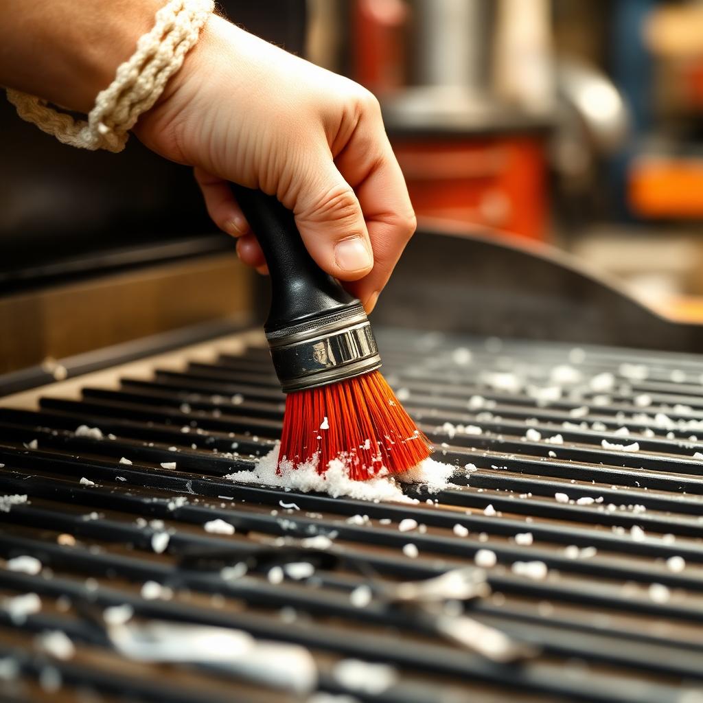 Professional cleaning of grill grates with a specialty brush